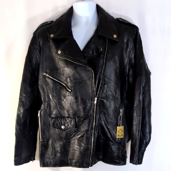 NWT Men's Genuine Black Leather Motorcycle Biker Jacket - Size XXL - Picture 1 of 14